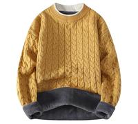 Generisch Abrigo de punto de invierno para hombre con cuello redondo, suéter de estudiante de moda de calidad básica, cómodo compañero diario, dorado, L