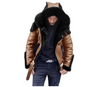 Generisch Abrigo europeo para hombre Street Velvet grueso con capucha abrigo cremallera chaqueta de cuero recta más cálida moda de invierno, caqui, XXL