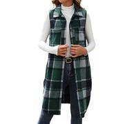 Generisch Abrigo largo a cuadros para mujer clásico Trechcoat sin mangas Chalecos Elegante abrigo de lana con cinturón Otoño Invierno Blazer Chaqueta de punto Chaleco de lana de moda Chalecos de punto