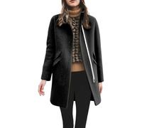 Generisch Abrigo largo para mujer, abrigo de lana, moderno, largo medio, abrigo de invierno, corte ajustado, chaqueta de punto monocolor, con cuello alto y bolsillos, abrigo de entretiempo, Negro , L