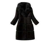 Generisch Abrigos de imitación para mujer, abrigos elegantes, gruesos y cálidos, chaqueta larga falsa, chaqueta de felpa, abrigo de invierno suave y cálido, Negro , M