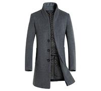 Generisch Abrigos impermeables para hombre Chaqueta de un solo pecho manga larga bolsillo con botones Abrigo cuello solapa bolsillo abrigo cortavientos, gris, L