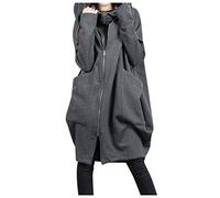 Generisch Abrigos nobles para mujer con cremallera con capucha y capucha abrigo largo cárdigan chaqueta abrigo ante mujer, gris, 4XL