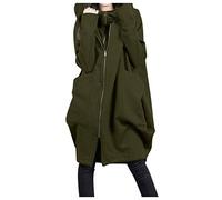 Generisch Abrigos nobles para mujer con cremallera con capucha y capucha abrigo largo cárdigan chaqueta abrigo ante mujer, Verde militar., 4XL