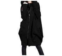 Generisch Abrigos nobles para mujer con cremallera con capucha y capucha abrigo largo cárdigan chaqueta abrigo ante mujer, Negro , 4XL