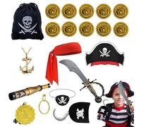 Generisch Accesorios piratas - Juego completo de disfraz de capitán pirata para niños, accesorio de disfraz para carnaval, teatro y Halloween