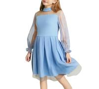 Generisch Acero inoxidable conjunto vestido de niña color contraste malla manga larga niños enagua, Bu2., 7-8 años