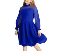 Generisch Acero inoxidable conjunto vestido de niña color contraste malla manga larga niños enagua, BU1, 10-12Years