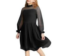 Generisch Acero inoxidable conjunto vestido de niña color contraste malla manga larga niños enagua, Negro , 14 años