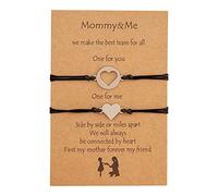 Generisch Acero Plata Pulsera Pequeña Acero Joyería Conjunto Mamá y Me Corazón Emparejar Pulseras de Deseos Clásico Pulsera Natural Perlas Pulsera Anillos, talla única, Nailon