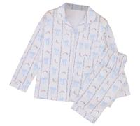 Generisch Acogedor pijama de manga larga a rayas con diseño de corazón, que incluye un cárdigan ligero y ropa de casa cómoda. (Blanco, M)