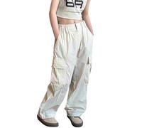 Generisch Adolescentes Pantalones Para Alto Elástico Suelto Fit Bolsillos Niño Alto Cargo Joggers Ropa de Calle, beige, 13-14 años