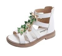 Generisch Adorables sandalias altas para niñas con adornos florales prácticas con cremallera trasera perfectas para princesas, Blanco, 29.5 EU