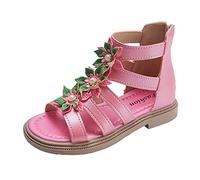 Generisch Adorables sandalias altas para niñas con adornos florales prácticas con cremallera trasera perfectas para princesas, Rosa intenso., 27.5 EU