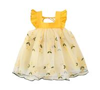 Generisch Adviento 24 Capítulos Niño Niña Manga de vuelo Bordado Floral Tul Volantes Princesa Vestido de Fiesta de Baile Vestidos Ropa Niña Pana, amarillo, 6-12 meses