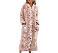 Generisch Albornoz de algodón largo para mujer, ropa de noche, suave, grueso, kimono de rizo, albornoz de sauna, albornoz de viaje, ropa de casa, bata de baño, bata de baño para bienestar y ocio, rosa