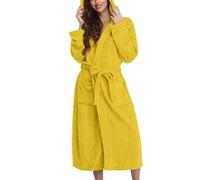 Generisch Albornoz hombre mujer algodón albornoz con bolsillos capucha y cinturón microfibra alta calidad batas invierno super absorbente para casa spa hotel, amarillo, 3XL