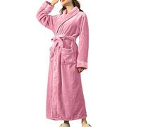 Generisch Albornoz largo para mujer, mullido, sin capucha, de invierno, de una pieza, acogedora, para el tiempo libre, cálido forro polar, ropa de dormir ligera, Rosa., XXXL