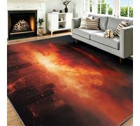 Generisch Alfombra abstracta de ciencia ficción, 60 x 90 cm, suave, lavable, antideslizante, pequeña alfombra de pelo corto, rascacielos, ciudad, nubes de fuego, para dormitorio, comedor, dormitorio