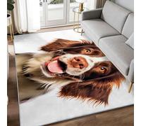 Generisch Alfombra blanca de 60 x 90 cm, fácil de limpiar, diseño animal, diseño de saltador spaniel, alfombra de pelo corto para salón, dormitorio, comedor, cocina, pasillo, habitación juvenil