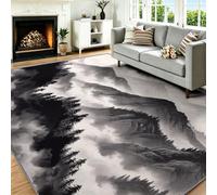 Generisch Alfombra blanca para salón, 80 x 150 cm, lavable | Alfombra de tinta china moderna, antideslizante, pelo corto, suave, pino, montañas, para sala de estar, dormitorio, oficina