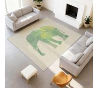 Generisch Alfombra con estampado de animales abstractos, 120 x 160 cm, arte de línea, lavable, elefante, verde, beige, dormitorio, sala de juegos, habitación juvenil, decoración del hogar, alfombras