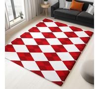 Generisch Alfombra creativa con diseño de rombos para salón, 80 x 150 cm, muy suave, de pelo corto, lavable, antideslizante, para habitación juvenil, baño, color rojo