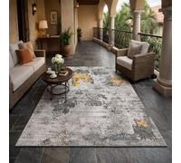 Generisch Alfombra cuadrada, patrón abstracto gris, blanco y amarillo, 100 x 100 cm, alfombras decorativas para salón, comedor, dormitorio, suelo, sofá, silla