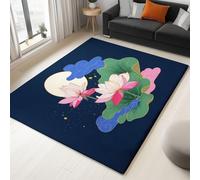 Generisch Alfombra de cielo estrellado Lotus Luna Salón 60 x 90 cm Pelo Corto Antideslizante Alfombra Dormitorio Azul Lavable Camino Habitación Infantil para Cocina Comedor Alfombra