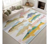 Generisch Alfombra de cocina moderna de pelo corto, alfombra abstracta costera antideslizante, alfombra de peces, océano, fácil de limpiar, 50 x 80 cm