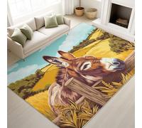 Generisch Alfombra de dibujos animados de anime, cálida casa de campo, diseño de burro de granja, 60 x 120 cm, antideslizante, sin pelusas, marrón y amarillo, lavable a máquina