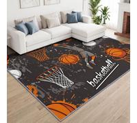 Generisch Alfombra de estilo deportivo de estilo urbano, fácil de limpiar, para jugadores de baloncesto, pelo corto, lavable, 200 x 300 cm, suave e ideal para salón, dormitorio, comedor