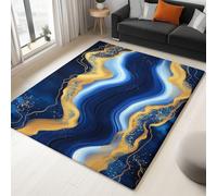 Generisch Alfombra de lujo a rayas de mármol, para salón, 180 x 240 cm, pelo corto, antideslizante, para dormitorio, azul marino, lavable, para habitación de los niños, para cocina, comedor