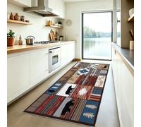 Generisch Alfombra de pasillo 60 x 120 cm, multicolor alfombra de cocina lavable, alfombra de pasillo del suroeste lodge animal, oso de ciervo, pasillo, antideslizante, larga, pasillo para entradas