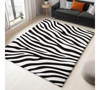 Generisch Alfombra de pelo corto para dormitorio, lavable, muy suave, duradera, antideslizante para habitación de los niños, comedor, color negro y blanco