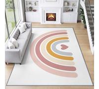 Generisch Alfombra de salón lavable 120 x 170 cm Boho Rainbow Corazón | Alfombra de dormitorio rosa para niña, suave, de pelo corto, antideslizante, para sala de estar, habitación infantil, comedor