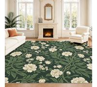 Generisch Alfombra de salón lavable, estilo británico, vintage, de pelo corto, diseño botánico, diseño de flores, suave pelo corto, con parte trasera antideslizante, 160 x 230 cm