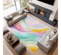 Generisch Alfombra dormitorio mujer 160 x 230 cm abstracta arco iris pastel ondas - franela lavable antideslizante antialérgica salón