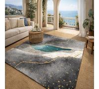 Generisch Alfombra grande para salón, moderna pintura abstracta gris, azul, blanco y amarillo, 180 x 240 cm, lavable para comedor, dormitorio, estudio, apartamento, decoración