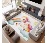 Generisch Alfombra infantil para niña, 160 x 230 cm, diseño de unicornio, arco iris, nubes, franela, lavable, antideslizante, antialérgica, para habitación infantil