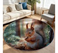 Generisch Alfombra infantil redonda, 180 cm, lavable, diseño de ardilla | Linda ardilla bosque con estampado de bellota, suave alfombra de juego, pelo corto, antideslizante, para habitación de niños