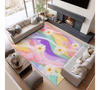 Generisch Alfombra juvenil para habitación de niña, 60 x 90 cm, arco iris, margaritas, multicolor, lavable, antideslizante, antialérgica, sala de juegos