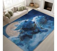 Generisch Alfombra lavable con animales 3D, animación, luna suave, lobo blanco, cielo nocturno, antideslizante, alfombra para entrada 50 x 80 cm