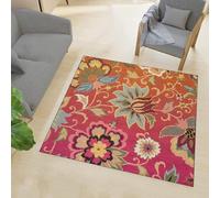 Generisch Alfombra multicolor verde y amarillo con estampado de flores de granja moderna, fucsia y naranja, 110 x 110 cm, para salón, dormitorio, granja de fuego, lounge rugs for Wooden Floors,