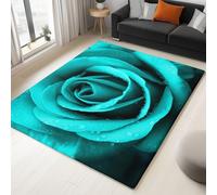Generisch Alfombra para salón lavable de pelo corto, mullida y antideslizante para dormitorio, comedor, pasillo, alfombra suave y duradera, plantas luminosas, rocío rosa, turquesa 60 x 90 cm