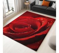 Generisch Alfombra para salón, lavable de pelo corto, mullida y antideslizante para dormitorio, comedor, pasillo, alfombra suave y duradera, diseño romántico de flores rosadas rocío, color rojo, 80 x