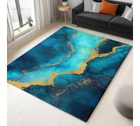 Generisch Alfombra para salón lavable de pelo corto, mullida y antideslizante para dormitorio, comedor, pasillo, suave y duradera, mármol de veta dorada, color verde azulado 160 x 230 cm