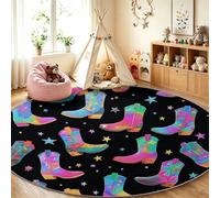 Generisch Alfombra redonda de pelo corto, antideslizante, lavable, para interiores, mullida, suave, vaquero de neón, botas de estrellas para salón, habitación de los niños, pasillo y oficina (200 cm