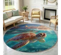 Generisch Alfombra redonda de pelo corto de 180 cm para niños y niñas, alfombra infantil 3D, diseño de tortuga marina, antideslizante, lavable, animales marinos, alfombra para dormitorio, salón, color