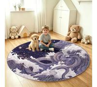 Generisch Alfombra redonda mitología tradicional antideslizante lavable dormitorio alfombra de juego dragón olas del mar fácil cuidado alfombra de pelo corto para salón, habitación de los niños